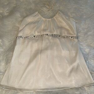 Express Cream Sheer Halter top with lining and Silver Details